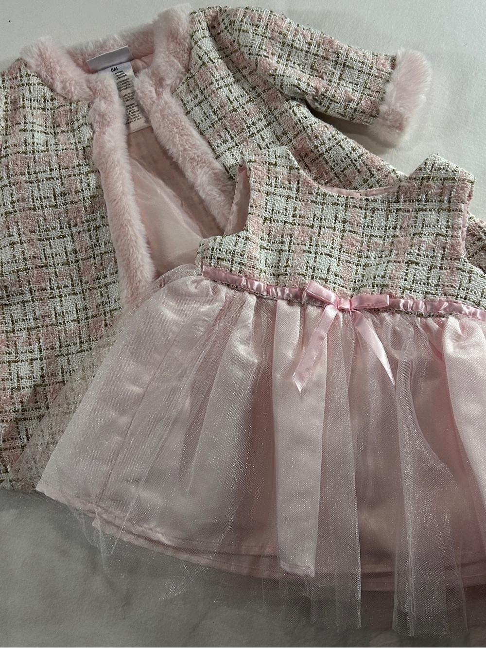 Blueberi Boulevard Pink Tweed Jacket and Tulle Dress Set
